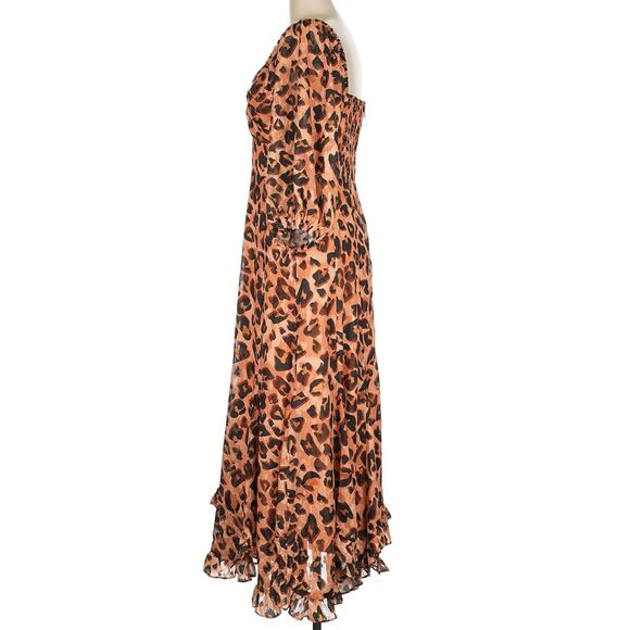 Hutch Animal Print Twist-Front Puff-Sleeve Ruffle-Hem Dress Medium New - Picture 6 of 10